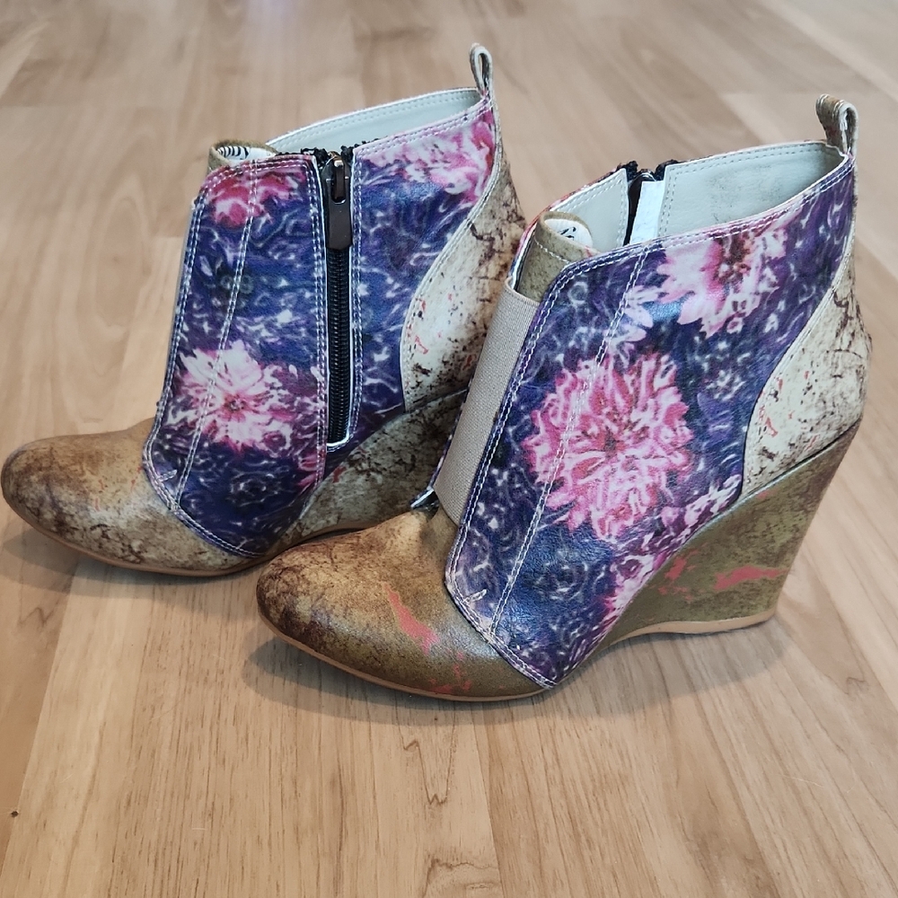 Floral Wedge Ankle Boots